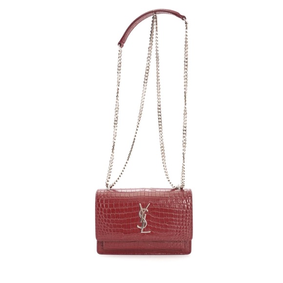 Saint Laurent YSL Crocodile Leather Sunset Shoulder Bag w/ a Strap (Pink/Silver) - Picture 8 of 13